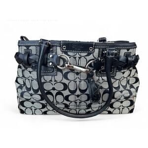 Coach Hampton Signature Logo Leather Jacquard Purse Black White